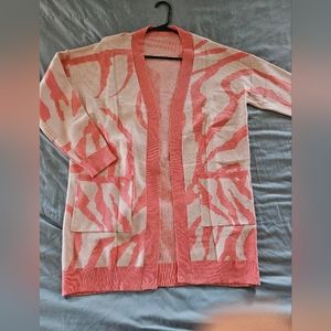 XL pink and cream zebra print cardigan heavy NWOT